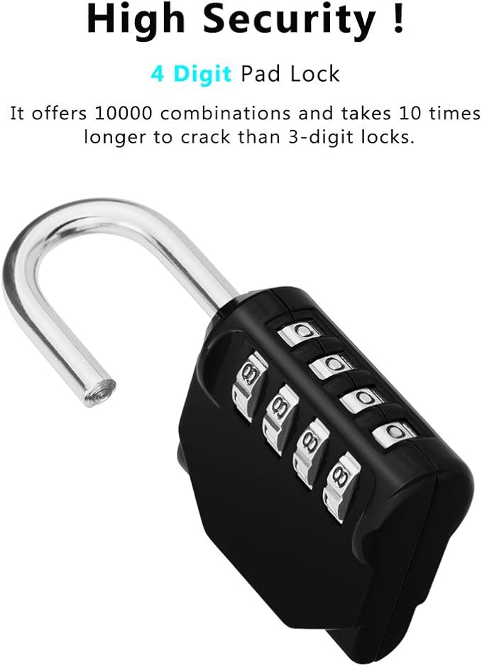 ZHEGE Combination Lock Outdoor 2 Pack, 4 Digit Resettable Weatherproof Combination Padlock for Gym, School, Gates, Doors, Hasps Storage (Black, 2Pack)