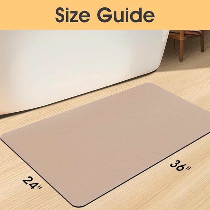 Ultra Thin Bath Mat, Upgrade Backing Non Slip Thin Bath Mats Fit Under Door, Quick Dry Ultra Absorbent Bathroom Rugs, Machine Washable Bath Rugs for Bathroom, Bathtub & Kitchen, Taupe/Solid/36"x24"