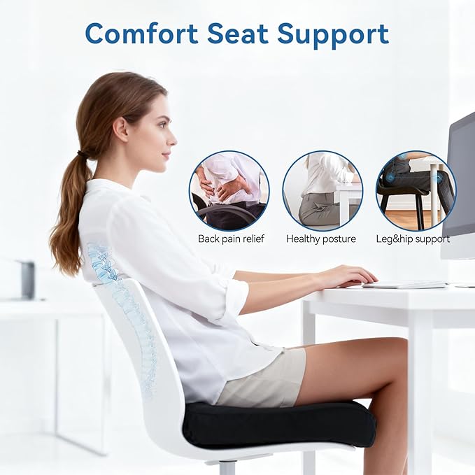 Adjustable Seat Cushion, Memory Foam Office Chair Cushion, Car Seat Cushion, Foldable Travel Cushion for Tailbone Pain, Sciatica Pain Relief, Lifting Cushion for Sitting, Driving, Traveling(Medium)