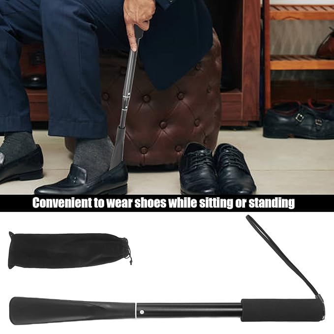 Shoe Horn Long Handle For Seniors,Retractable Shoe Spoon Non Slip Handle Dressing Aid for Men and Women,Adjustable Length Large Standing Reach Assist