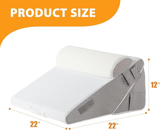 3PCS Wedge Pillow Set for After Surgery, Adjustable 9&12 Inch Bed Wedge Pillow for Sleeping, Incline Pillow Wedge for Headboard, Post Surgery, Acid Reflux, Neck&Back Support, White/Grey