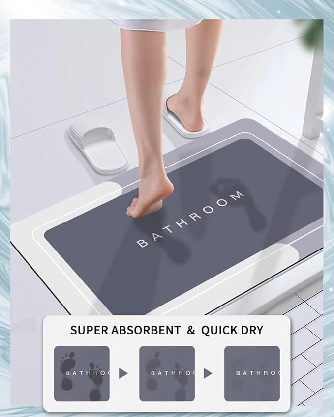 Bath Mat Rugs Non Slip Quick Dry Bathroom Mats Super Absorbent Rubber Bath Mats Fit Under Door, Bathroom Rugs Shower Mat for Bathroom, Bathtub, Shower and Sink (Rectangle Grey, 24"x35")