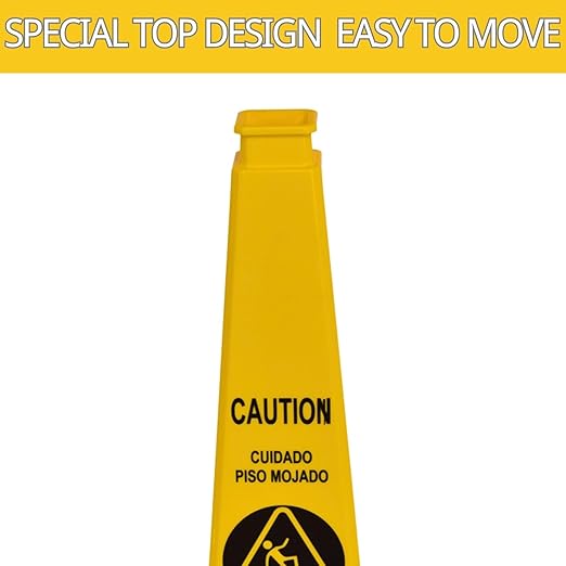 BESEA Caution Wet Floor Sign 6 Pack, 28" Heavy Duty Safety Cone with Weighted Base, Yellow 4-Sided Bilingual Warning Sign, Non-Slip Floor Safety Cone for Restaurants, Stores, Schools, Hotels