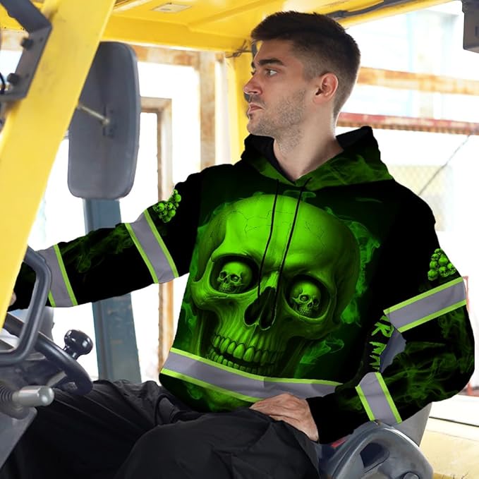 Matedecor Skull US Flag Reflective High Visibility Hoodie For Men Construction Hi Vis Safety Workwear Custom Name