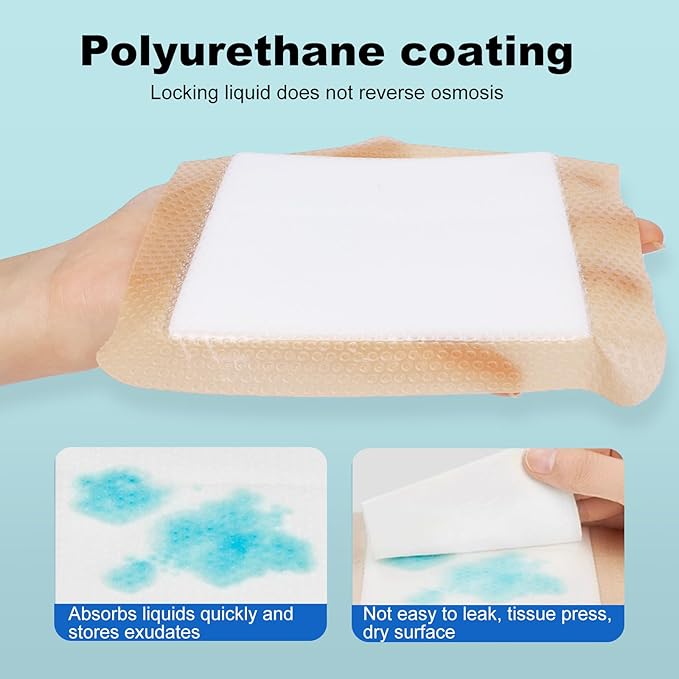Silicone Foam Dressing 6x6 Gentle Border, Super Absorbent Wound Dressing, Bed Sore Patches, Waterproof Silicone Bandages for Wounds Care, Self Adhesive Pressure Sore Pads (10)