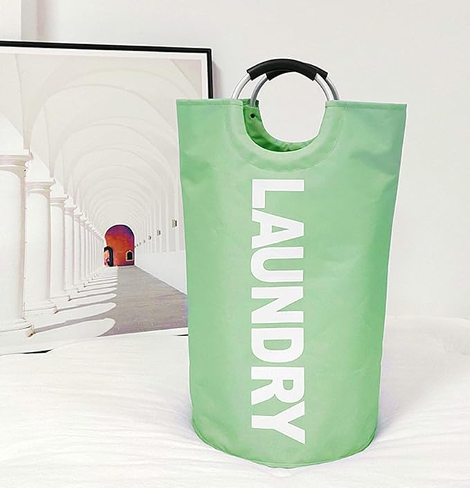 Laundry Basket Large Collapsible，Clothes Hamper Bag with Handles – Tall Foldable Dirty Laundry Bag，Freestanding Laundry Sorter for Laundry, College Dorm，Apartment – 95L Green