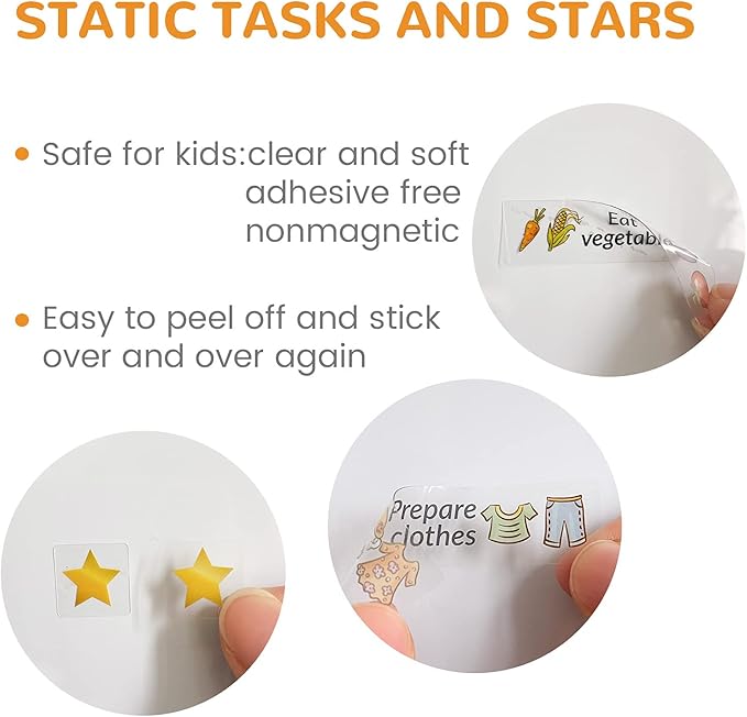 Magnetic Dry Erase Chore Chart for Two Kids at Home, Reward Chart for Kids Behavior. Includes 52 Static Tasks,126 Golden Stars and 8.5"x12" Video Game& Rainbow Magnetic Charts Each