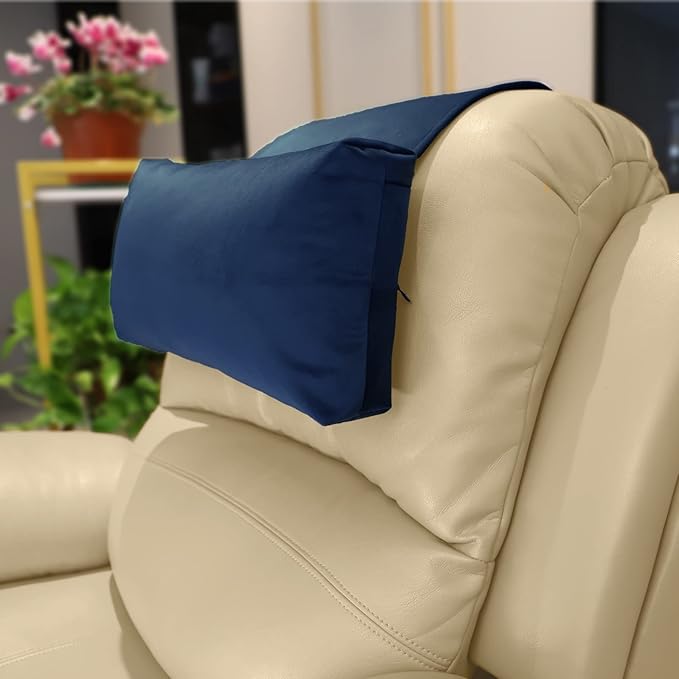 Adjustable Headrest Pillow for Recliners and Armchairs - Non-Slip Velvet Cushion for Neck Support and Pain Relief (Navy)