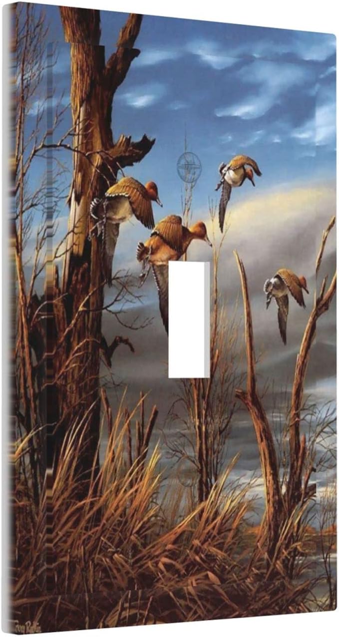 Single Toggle Light Switch Cover Hunting Flying Wild Ducks Decorative 1 Gang Wall Plate Covers Fall Lakeside Reed Wildlife Animal Mallard Electrical Device Switchplate Faceplate for Bathroom