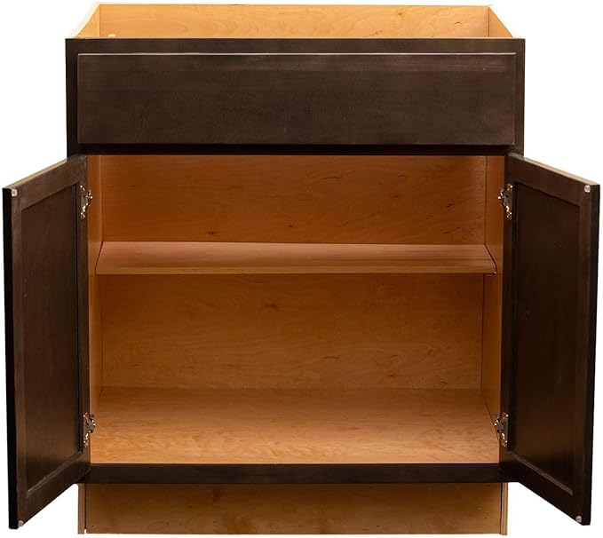 Quicklock RTA (Ready-to-Assemble) | Base Kitchen Cabinets - Shaker Style | Made in America (Espresso Stain, 27" Wx34.5 Hx24 D Base)