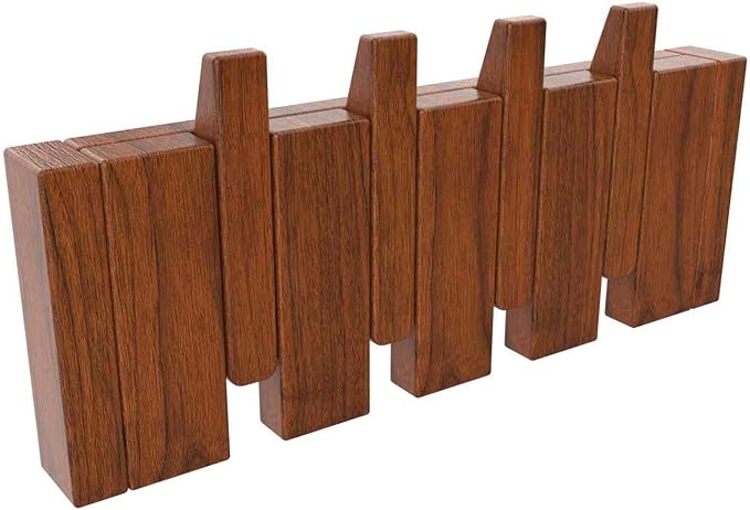 Wall Mounted Piano Key Hanger | Flip Style Hook | Entrance Wall Art Hook, Made of Oak Wood (3 Times Painted, 4 Times Polished) (Walnut, 4Hooks)