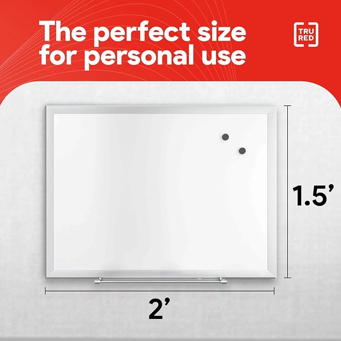 TRU RED Steel Magnetic Whiteboard | Dry Erase Board for Wall, White Board with Satin Frame, 2 ft x 1.5 ft