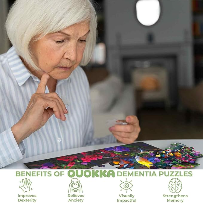QUOKKA 13 Piece Dementia Activities for Adults - 3 Set Dementia Puzzles for Elderly - Large Piece Gifts Products for Seniors - Alzheimers Jigsaw Puzzle Games for Adults with Cat, Dog, and Birds