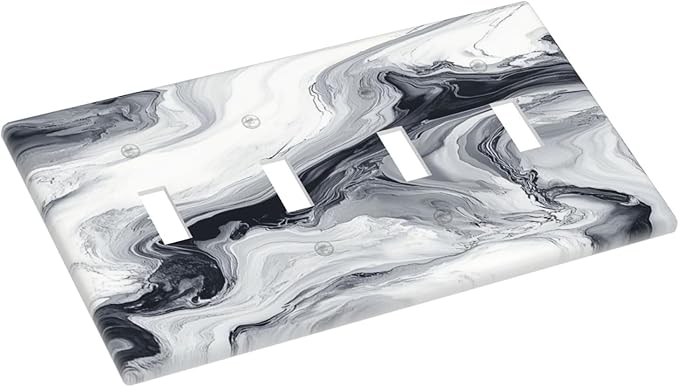 Abstract Marble Ink Texture Grey Marble Print Light Switch Covers Quad Toggle Electrical Faceplate 4 Gang Wall Plate Decorative Switch Plates for Bathroom Kitchen Decor