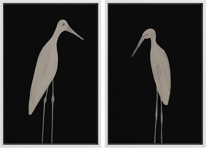 MUDECOR Framed Canvas Print Wall Art Minimalist Crane Silhouettes Illustrations Modern Art Decorative Bohemian Colorful for Living Room, Bedroom, Office - 24"x36"x2 White