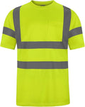 High Visibility Class 3 T Shirts，Hi Vis Safety Shirts with Reflective Strips and Pocket, Short Sleeve Quick Dry Mesh Construction Work Shirt for Men/Women Lime,Medium