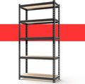60" H x28 W x12 D: Father&I 5-Shelf-Storage-Rack Metal+Wood Garage/Kitchen Pantry Shelves Steel Utility Stand Shelving Unit Adjustable Heavy-Duty Shed Closet/Attic/Laundry Organizer, Black