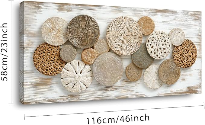 Brown Rattan Plates Canvas Wall Art for Living Room Painting Prints Beautiful Geometric Radial Geometry White Modern Artwork Office Bedroom Girls Decor Large