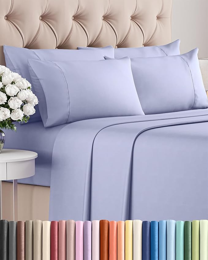 Cal King 6 Piece Sheet Set - Cooling & Breathable Bed Sheets - Hotel Luxury Bed Sheets for Women, Men, Kids & Teens - Deep Pocket Bedding w/Easy Fit - Soft & Wrinkle Free - Cal King Lavender Sheets
