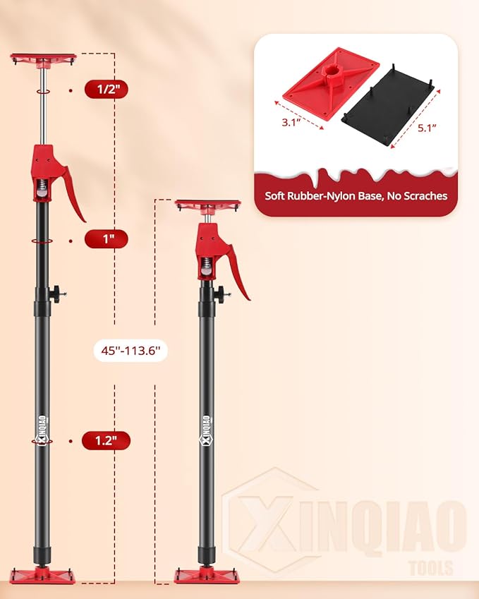 XINQIAO Drywall Lifts Cabinet Jacks for Installing Cabinets, Light Duty Third Hand Tools Adjustable Support Pole from 45 in to 113.6 in, 1 PC