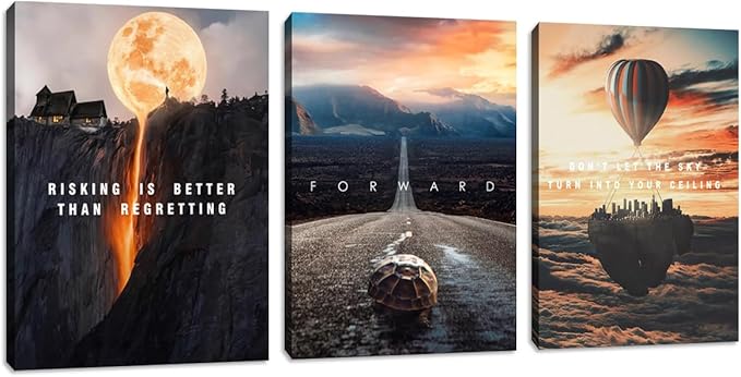 3 Pieces Motivational Canvas Wall Art Office Wall Decor Entrepreneur Quotes Inspiring Framed Poster Inspirational Quotes for Art Decoration Ready to Hang for Office Work Place Bedroom(48''Wx 24''H)