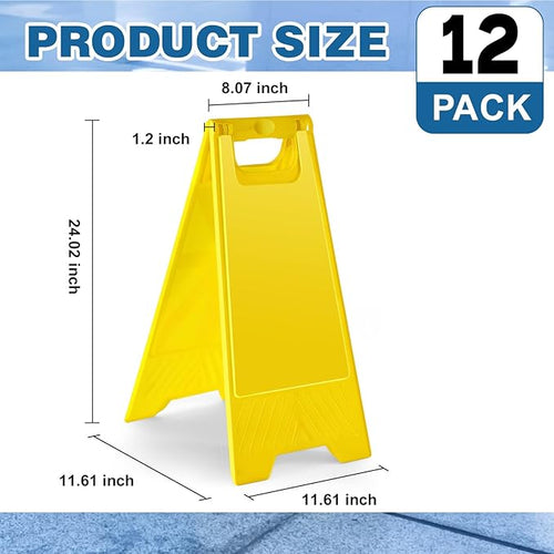 12 Pack 24 Inch Blank Floor Sign Yellow A-frame Foldable Caution Sign Write-On Double Sided Safety Warning for Pool Restaurant Restroom Office