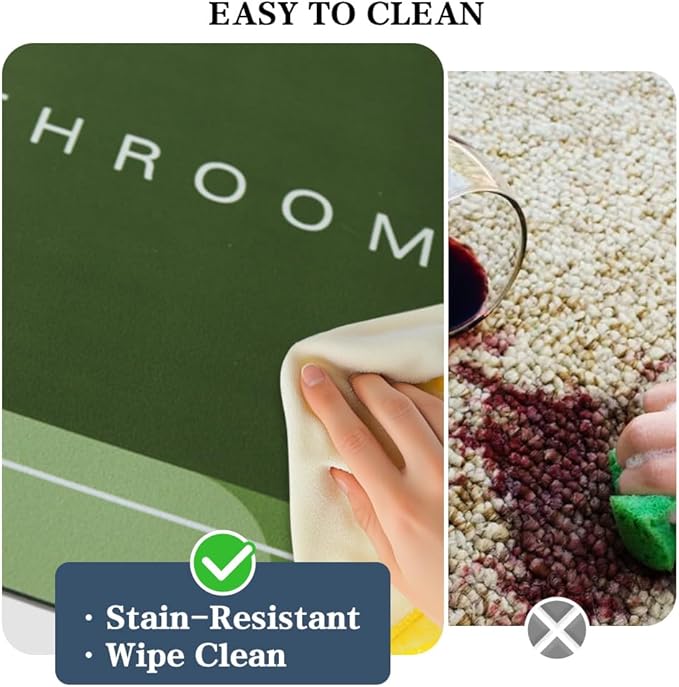Bath Mat, Bathroom Mat Rugs Super Absorbent Shower Mats Non Slip Quick Dry Thin Rubber Mats for Bathroom Floor Fit Under Door, Shower Rug for Bathtub, Shower, Green