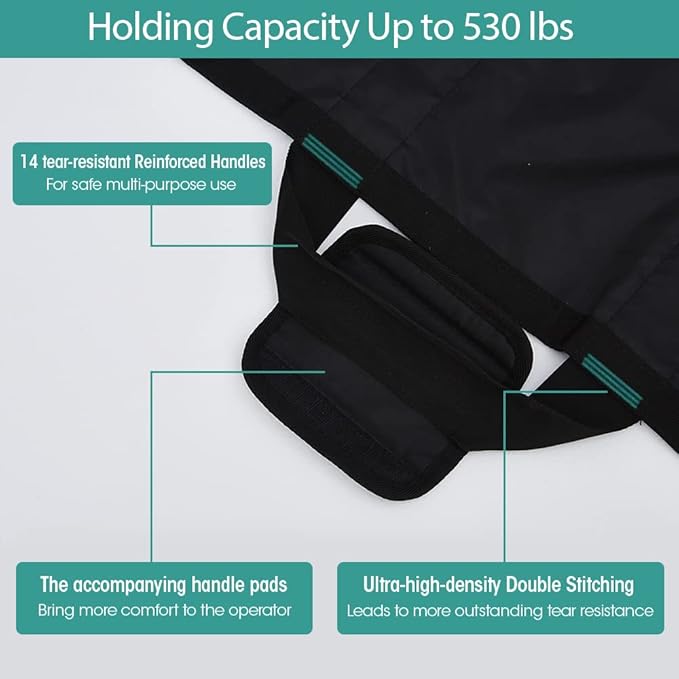 Bed Positioning Pad with Reinforced Handle, 70" X 40" Multipurpose Waterproof Transfer Sheet for Turning, Lifting & Sliding, Reusable Washable Patient Positioning Sheet for Bedridden, Caregiver, Black