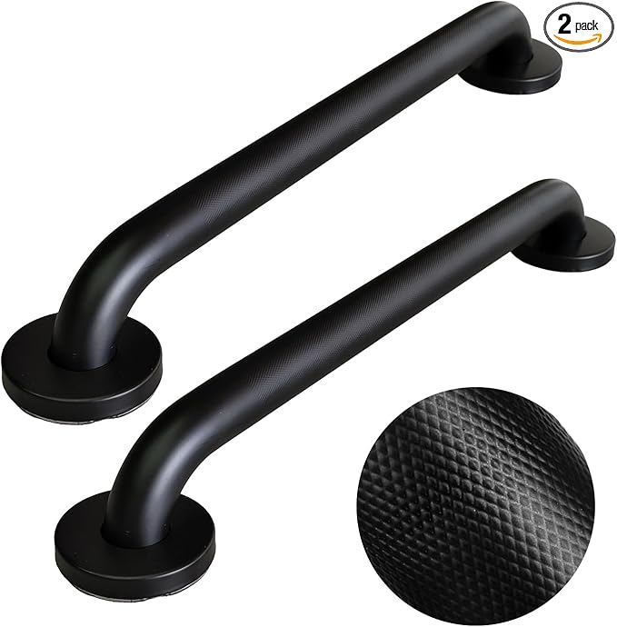 18 Inch Handicap Grab Bars, 2 Pack Stainless Steel Grab Bar for Bathtubs and Showers, Wall Mount Safety Shower Grab Bars for Seniors Injury Elderly, Matte Black Knurled