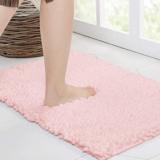 Walensee Large Bathroom Rug Non Slip Bath Mat (72x24 Inch Blush) Water Absorbent Super Soft Shaggy Chenille Machine Washable Dry Extra Thick Perfect Absorbant Best Plush Carpet for Shower Floor