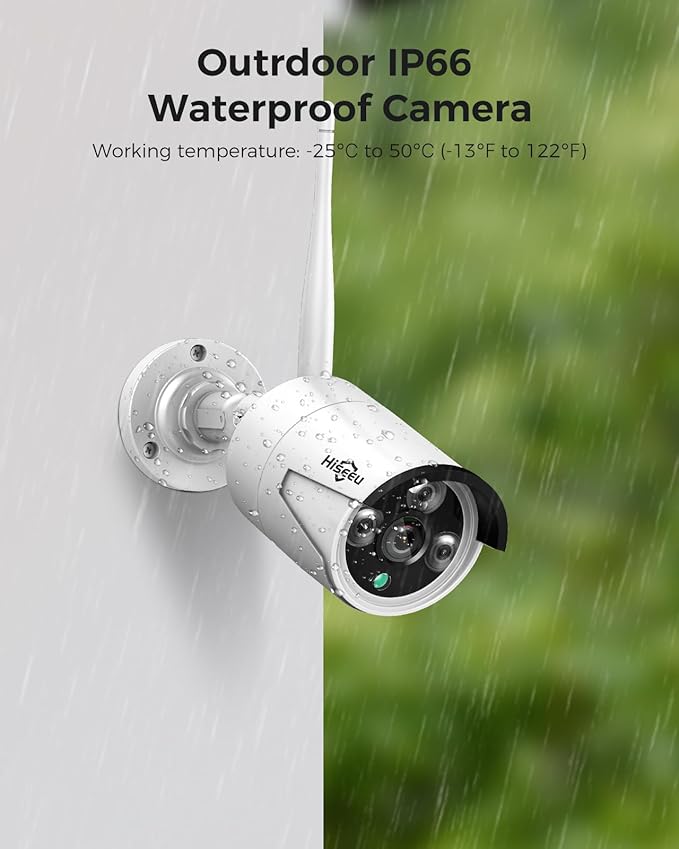 [16CH Expandable] Hiseeu Home Security System, 2.4G/5G Wireless WiFi Pro, 4K NVR with 12" LCD Monitor, 5MP Corded Electric Powered Outdoor Bullet Cameras, 24/7 Recording, 3TB HDD, Night Vision, IP65