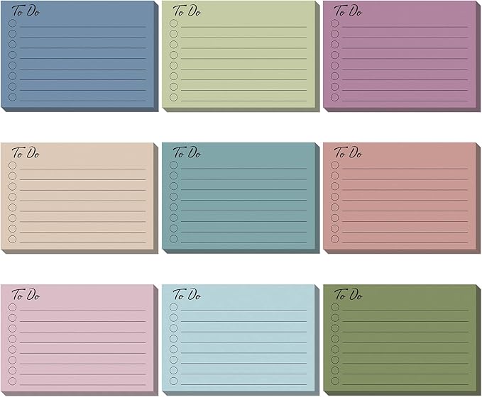 Pajean 9 Pcs/450 Sheet to Do List Sticky Note 3x4 Inch Self Stick Pads with Line Colored Planner Sticky Note Adhesive Memo for Office, Meeting, School, Study, Home Reminder (Modern Color)