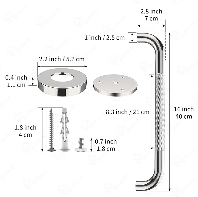 Anti-Slip Chrome Grab Bar 16 Inch, iMomwee 2 Pack Stainless Steel Bathroom Grab Bar w/Knurled Grip, Safety Shower Grab Bar for Wall, Toilet Balanced Support Bar Bathtub Assist Handle for Elderly