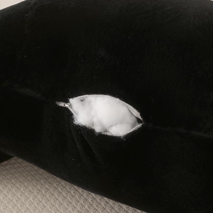Reading Pillow for Sitting in Bed, Large Backrest Reading Pillow with Arm Rest,Back-Rest Support Cushion for Sit Up on Couch, Sofa, and Floor, Dorm Essentials (Black Faux Fur, Large(19"))