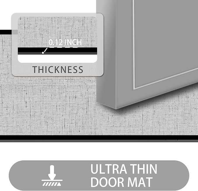 Ultra Thin Door Mat Indoor Entrance, 1/10 in Thin Door Mats for Inside Entry, Non-Slip Rubber Backing Washable Doormat, Fade Resistant, Absorbent, Low Profile Dirt Trapper, 30"X17"