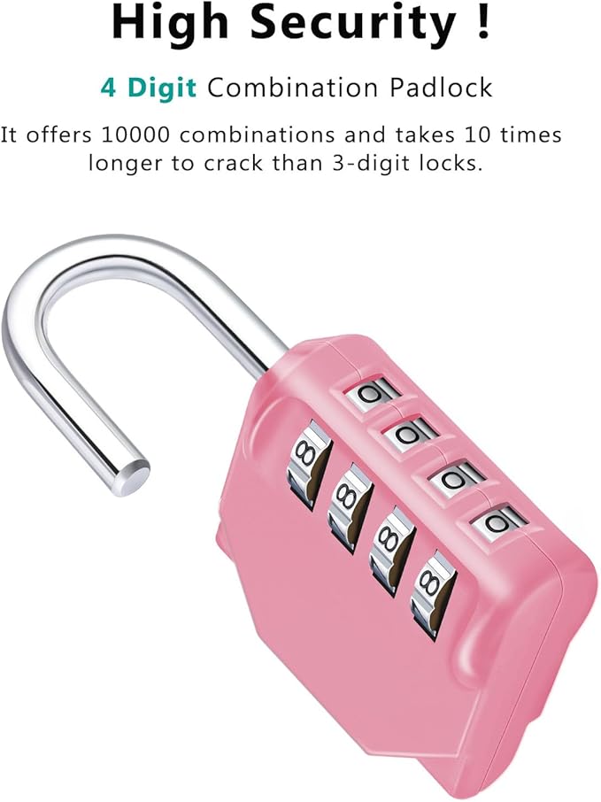 ZHEGE Combination Lock, 4 Digit Combination Padlock Outdoor, School Lock, Gym Locks (Pink)