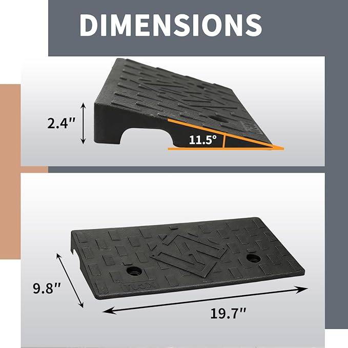 Rubber Curb Ramps for Driveway Sidewalks Shed Entry 2.4 Inch Rise Height 2 Pack 19.68" L x 9.84" W W Threshold Ramp for Cars Motorcycles Lawn Mowers 7000lbs Load Capacity