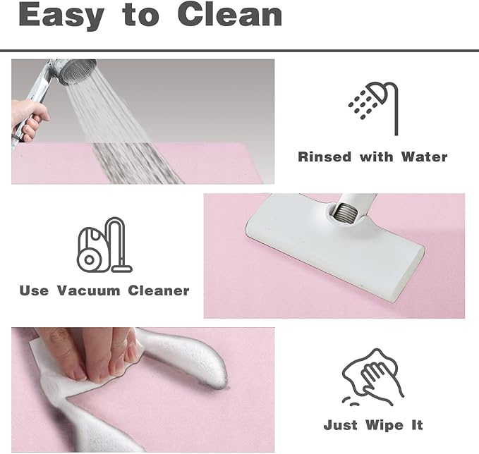Pink Bath Mat, Bathroom Rugs Non Slip Washable Thin Absorbent Quick Dry Bath Mat Fits Under Door Bathroom Floor Mat Perfect for Bath, Shower, or Sink 36"x48" Pink