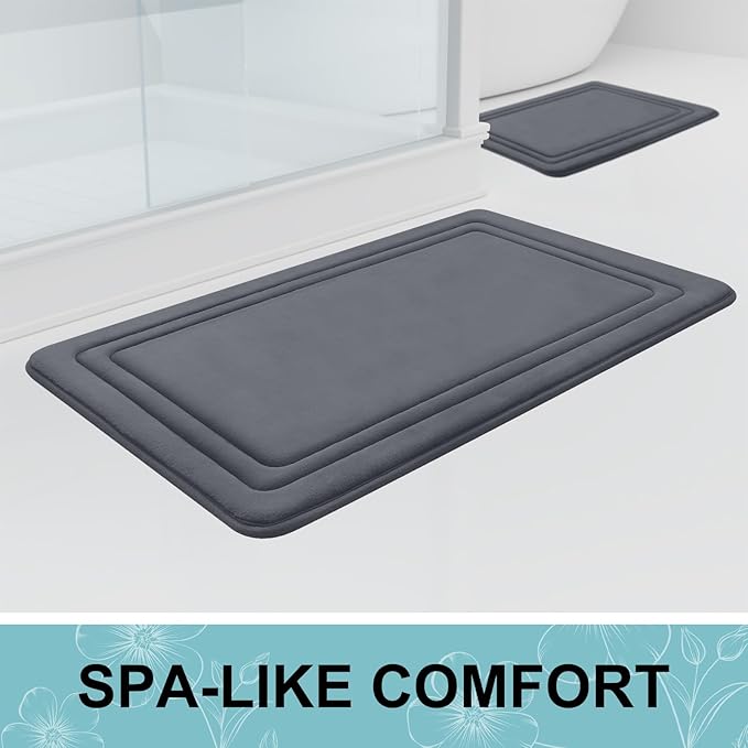 Grandaily Memory Foam Bath Mat Rug 47x24, Ultra Soft, Non-Slip and Absorbent Bathroom Rugs, Machine Wash Dry, Comfortable Bath Carpet for Bathroom Floor, Tub and Shower, Dark Grey