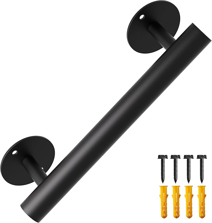 Heavy Duty Stair Railing, Wrought Iron Hand Rails for Indoor Stairs, Handrails for Bathroom, Basement, Porch Steps, Barrier-Free Staircase Grab Bar for Seniors, 12"