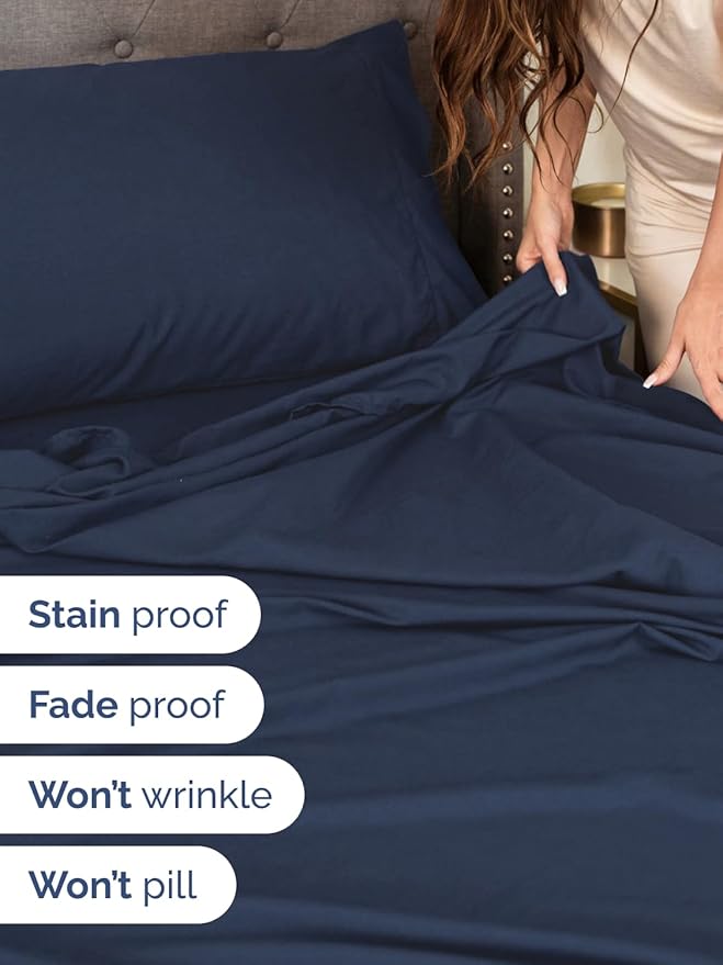 Extra Deep Full Sheet Set - 6 Piece Breathable & Cooling Sheets - Hotel Luxury Bed Sheets Set - Easy & Secure Fit - Soft, Wrinkle Free & Comfy Sheets Set - Navy Blue Sheet Set with Extra Deep Pockets