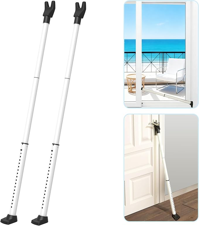2025 Upgraded 2-in-1 Door Security Bar & Sliding Windows Bar,Adjustable Heavy Duty Stoppers Jammer for Apartment,Home, Hotel Room,Travel(2 Pack,White)