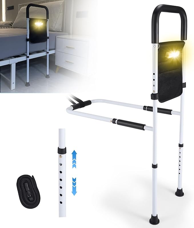 Bed Rails for Elderly Adults Safety - Adjustable Bed Assist Rail for Seniors with Motion Light & Storage Pouch, Bed Handles for Elderly Adults - Fits Twin Full King Bed Rails for Queen
