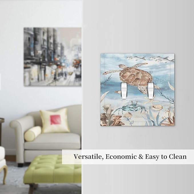 Decorative Switch Plates Sea Turtle Coral Reef Nauticaltheme 2 Gang Double Toggle Outlet Light Switch Cover Wall Plate Electrical Faceplate for Kids room Bathroom Decor
