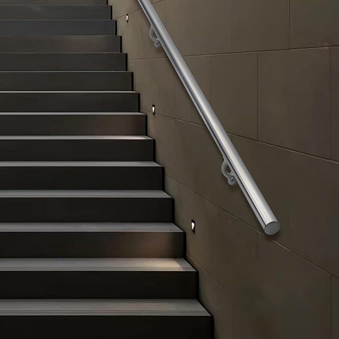 18FT Modern Aluminum Handrail Set, handrails for Indoor Stairs,Deck,Slope, Wall Mounted Staircase handrails, Zink Alloy Brackets Included,Rust Free. (Anodized Silver, 18 FT)