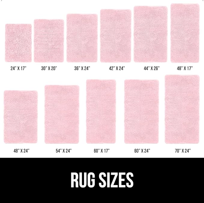 GORILLA GRIP Bath Rug Mat, Thick Soft Absorbent Chenille, Quick Dry Microfiber Mats, Rubber Backing Washable Shower Floor Rugs, US Designed Bathroom Bathmat Home Decor Accessories, 24x17 Light Pink