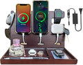 USB Charging Station for Multiple Devices Wood Phone Docking Station with QC3.0 & PD 22.5W Type c Charger Fast Charging for iPhone Samsung Google Andriod Smart Watch Earbuds Gifts for Men