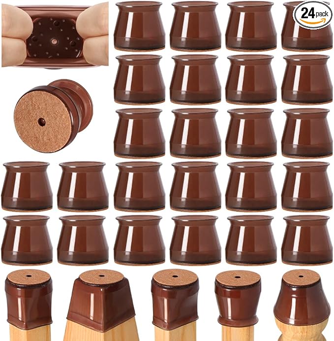 24 Pcs Chair Leg Floor Protectors for Hardwood Floors Silicone Covers to Protect Wood Tile Floors Felt Bottom Furniture Leg Caps Anti-Scratch Reduce Noise (Fit:1.3"-2")