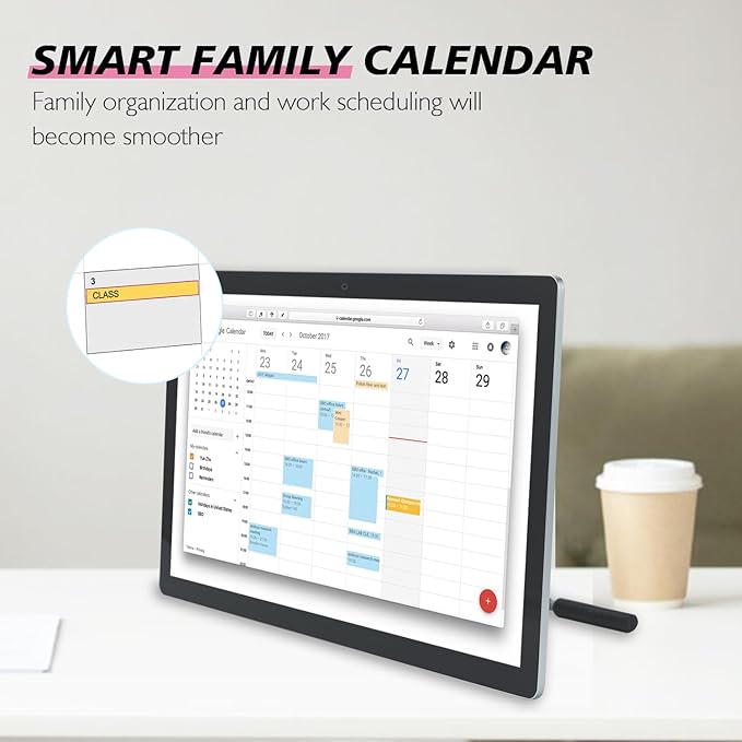 15.6 to 27 inch Touchscreen Digital Calendar & Wall Planners, Smart Whiteboard Calendar for Chore Chart & Work Schedule, Built in Speakers and Camera, Include Wall Mount & Desk Stand (23.8-inch)