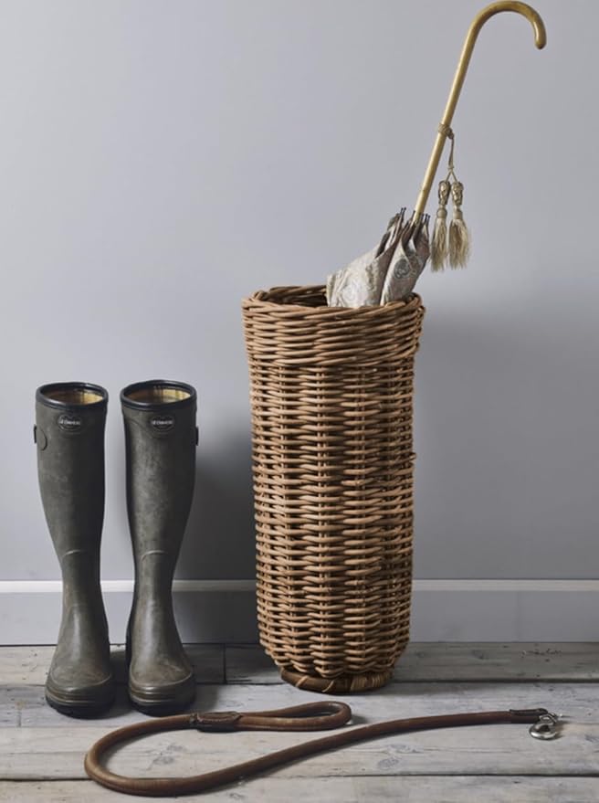 PFLife: Wicker Umbrella Stand Indoor, Umbrella Holder for Entryway, Natural & Handmade Rattan Umbrella Stand for Storing Umbrellas, Walking Sticks & Walking Canes, Drip Tray, Mudroom